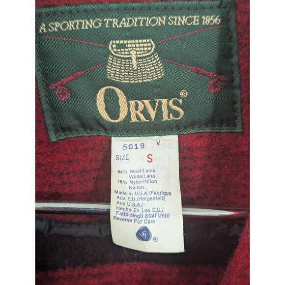 Mens Vtg Orvis Mackinaw Wool Coat Jacket Red Black Buffalo Plaid Southwest Small - Picture 5 of 13
